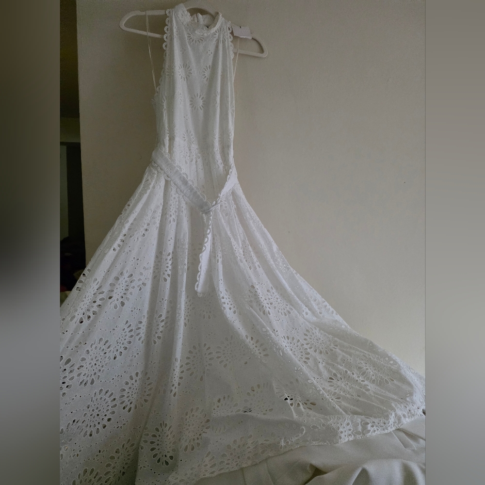 ZARA Openwork Embroidered Midi Dress ZW COLLECTION oyster white Nwt - Picture 15 of 16
